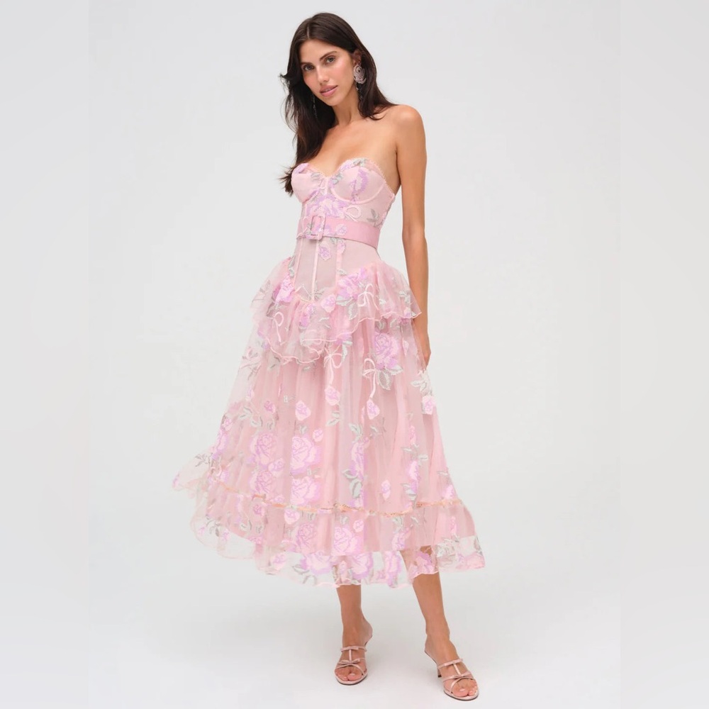 FOR LOVE & LEMONS Emmeline Embroidery Ruffle Midi Dress Size XS NWT - Picture 1 of 8